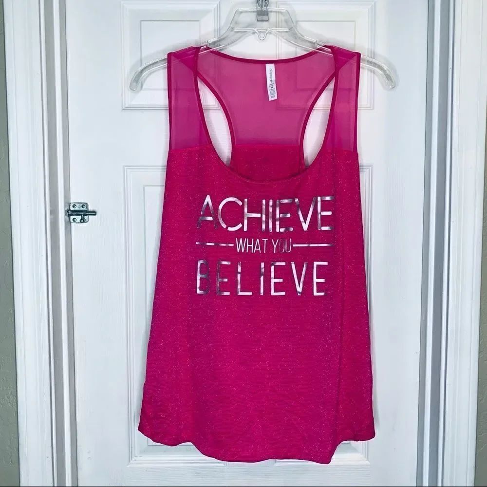Ideology Women's Plus "Achieve What You Believe" Racerback Tank 2X Molten Pink